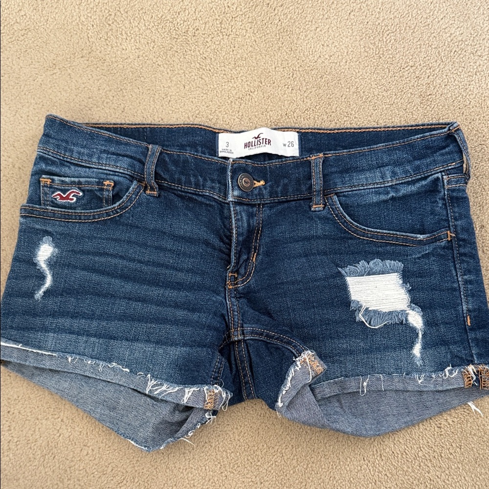 Hollister Women's Blue Distressed Jean Shorts